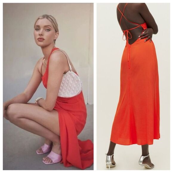 NWT Reformation Maxi Dress One Shoulder Orange Sleeveless Slip size 8 - Picture 1 of 11